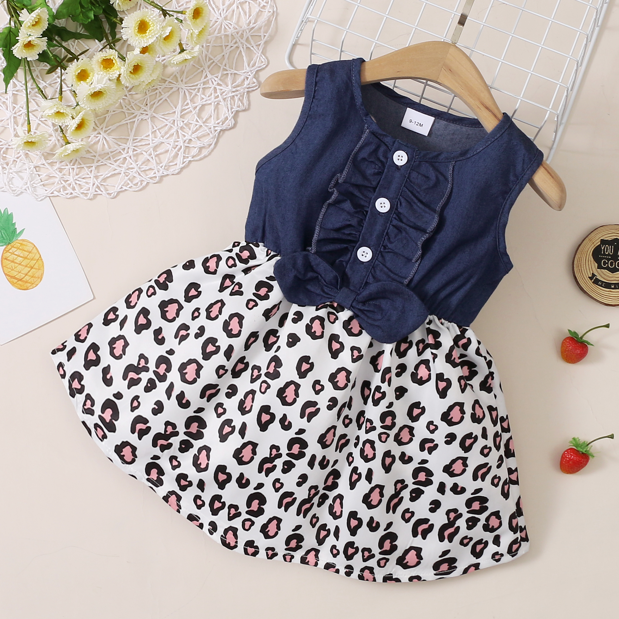 

Denim Leopard Print Splice Sleeveless Baby Tank Dress