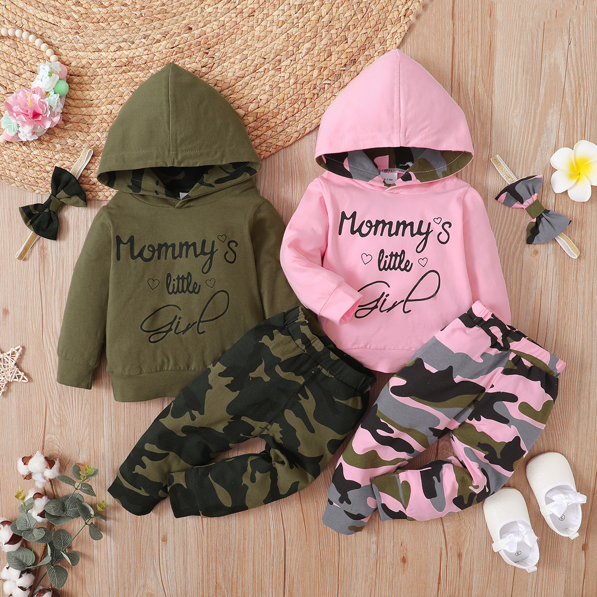 

3pcs Baby Letter Print Long-sleeve Cotton Hoodie and Camouflage Trousers Set