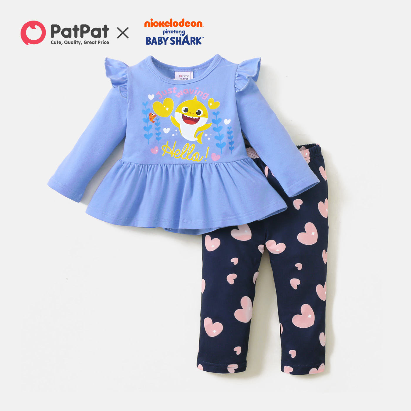 

Baby Shark 2-piece Baby Girl Floral Top and Heart Print Pants Sets