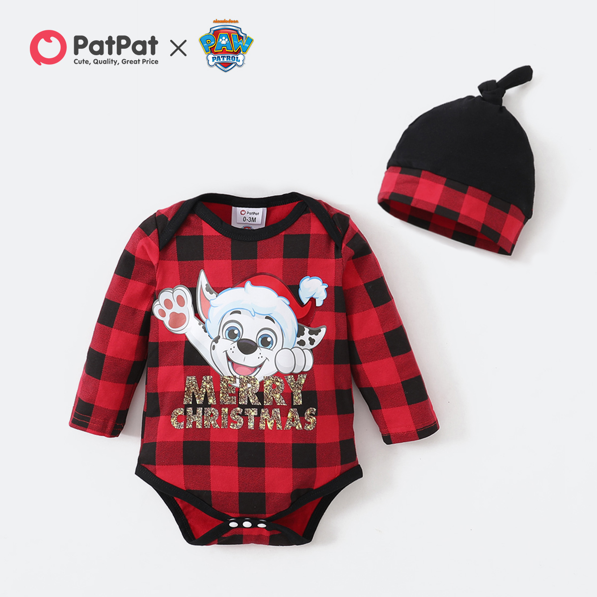 

PAW Patrol 2-piece Little Boy/Girl Christmas Cotton Plaid Bodysuit and Hat