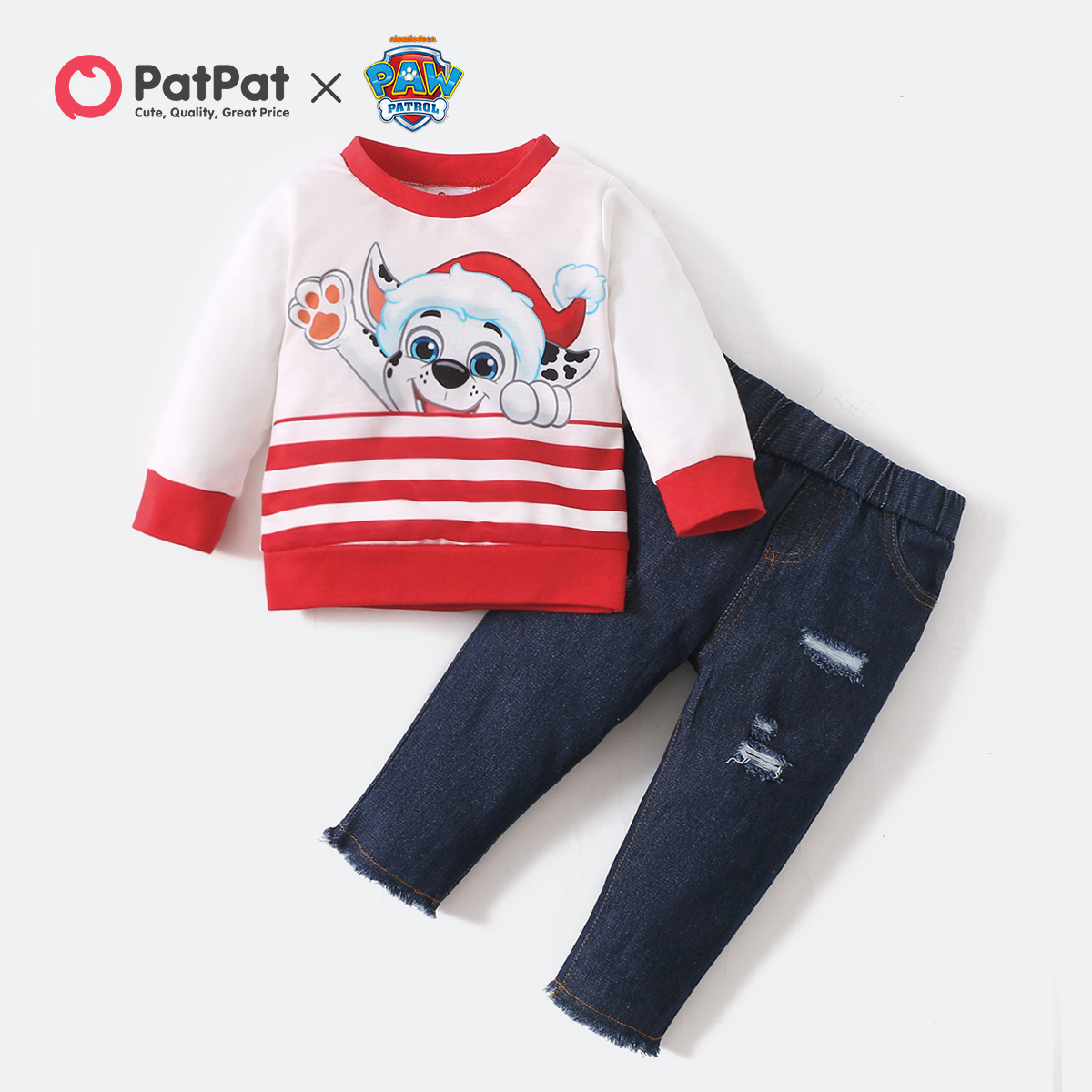 

PAW Patrol 2-piece Little Boy Christmas Stripe Sweatshirt and Denim Pants Set