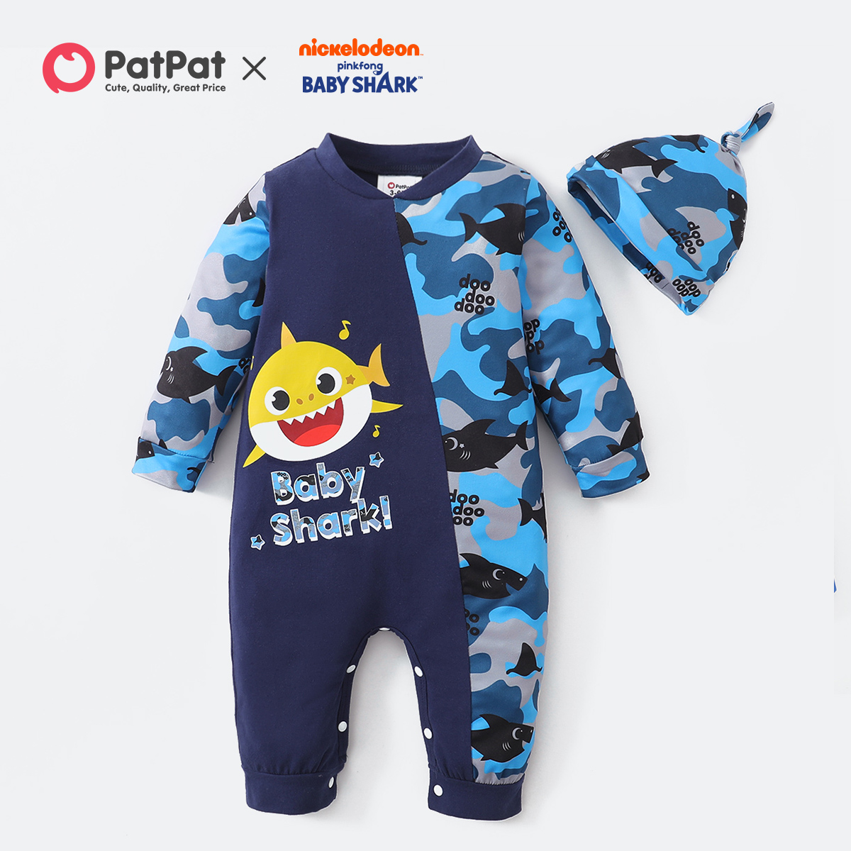 

Baby Shark 2pcs Baby Boy Camouflage Long-sleeve Jumpsuit with Hat Set