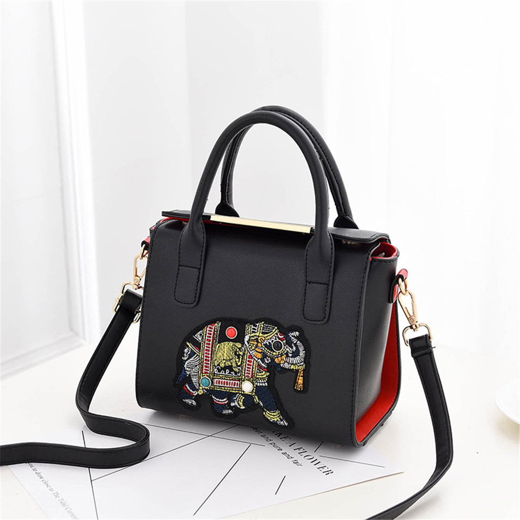 

Stylish Elephant Embroidered Crossbody Shoulder Bag
