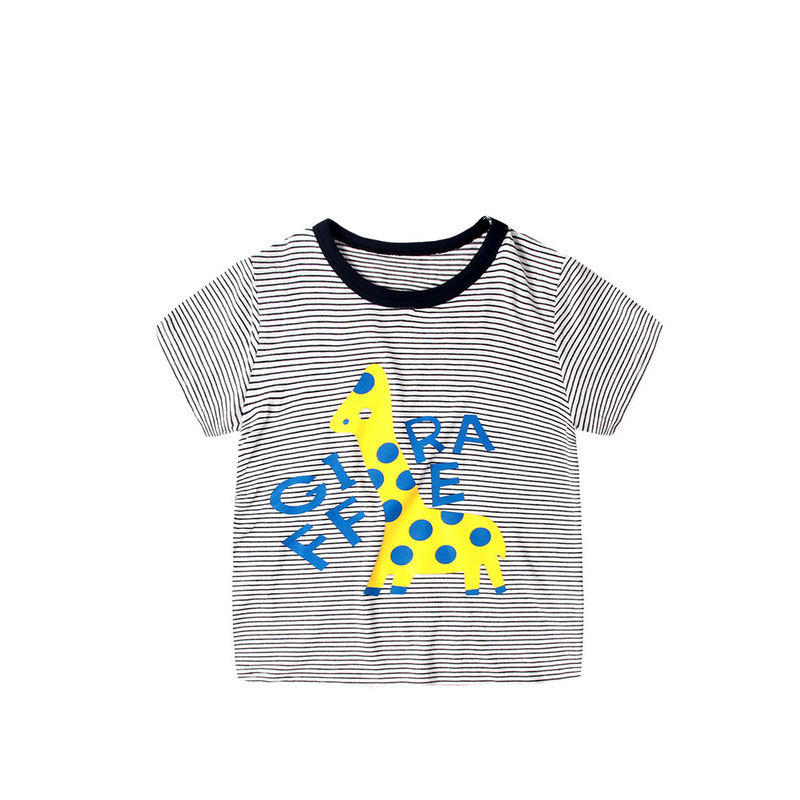 

Cute Cartoon Print Striped Short-sleeve T-shirt
