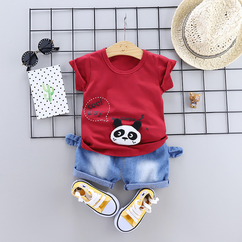 

Baby / Toddler COOL BOY Print Panda Tee and Denim Shorts Set