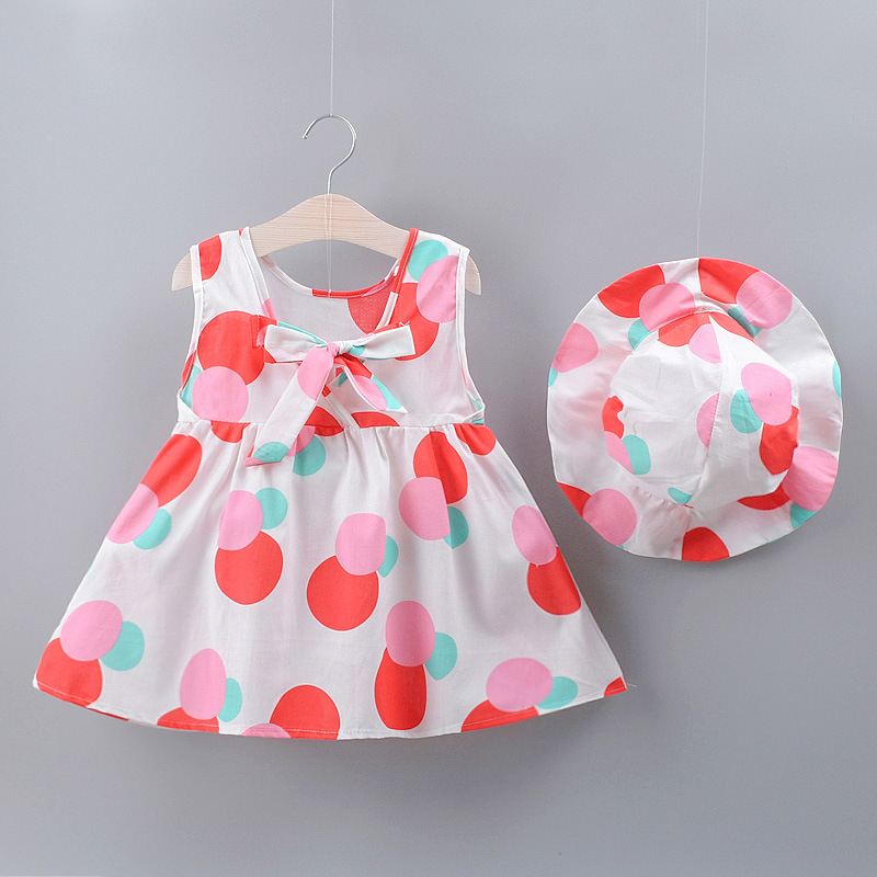 

Baby / Toddler Lovely Colorful Dots Bow Tie Sleeveless Dress ( Send Hat )