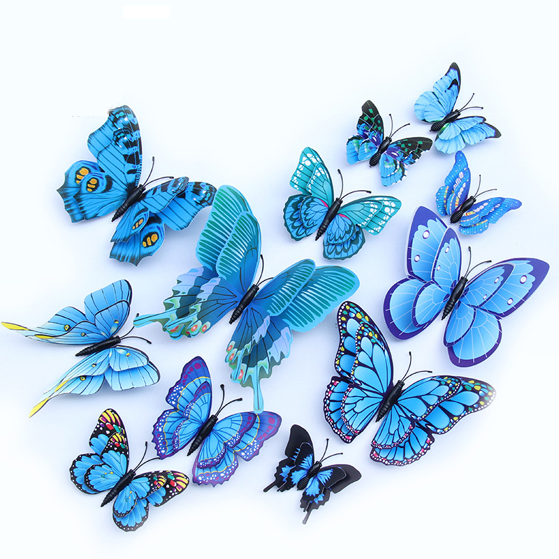 

12 Pcs Double Layer Flexible Butterfly Wall Decor-Blue