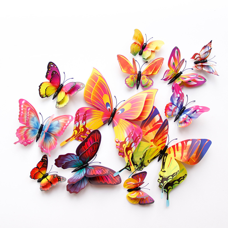 

12 Pcs Double Layer Flexible Butterfly Wall Decor-Multicolor