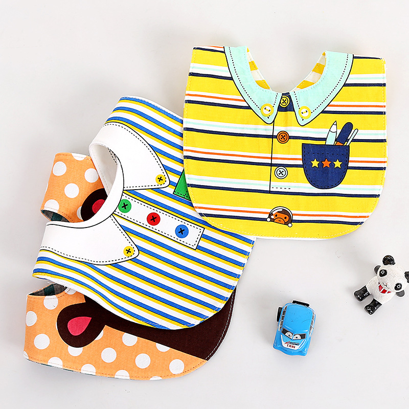

2 Pcs Four-layer Striped Waterproof Cotton Bibs