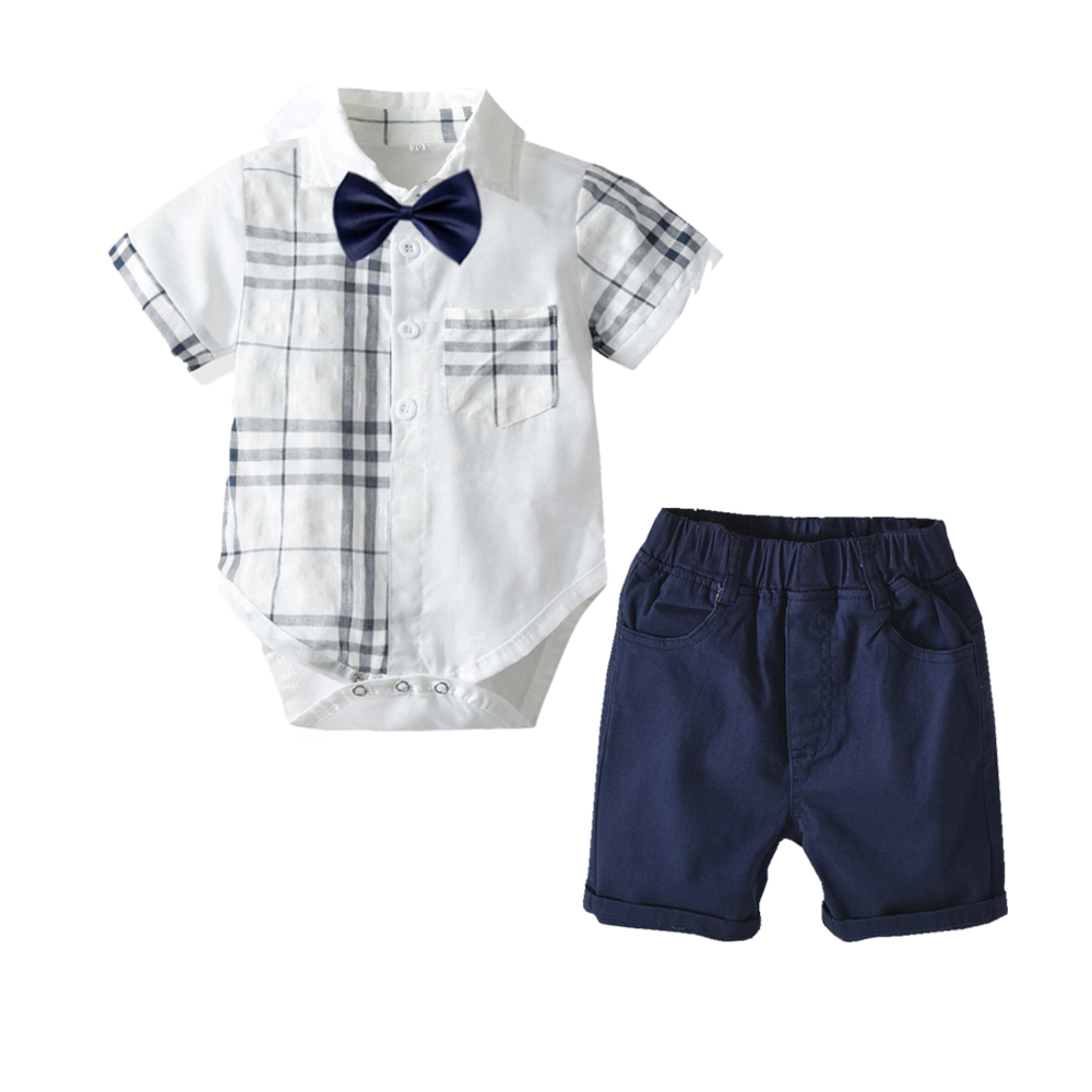 

Baby Boy Gentle Plaid Romper and Solid Shorts Set (No Shoes )