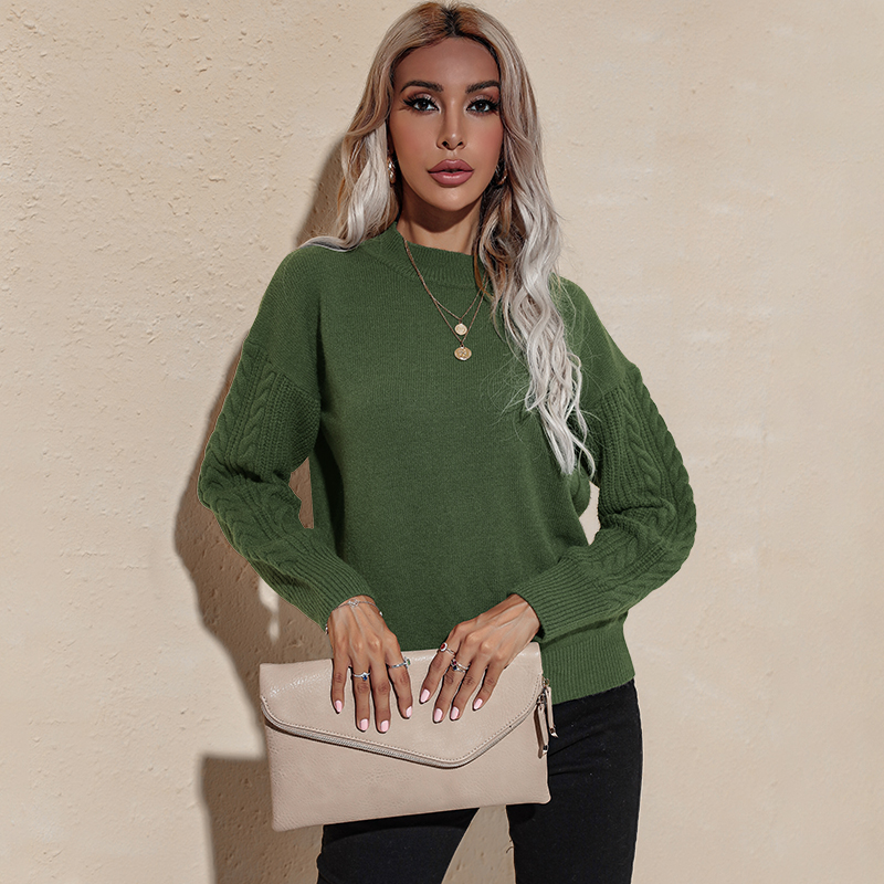 

Solid Color Cable Knit Round Neck Long-sleeve Pullover