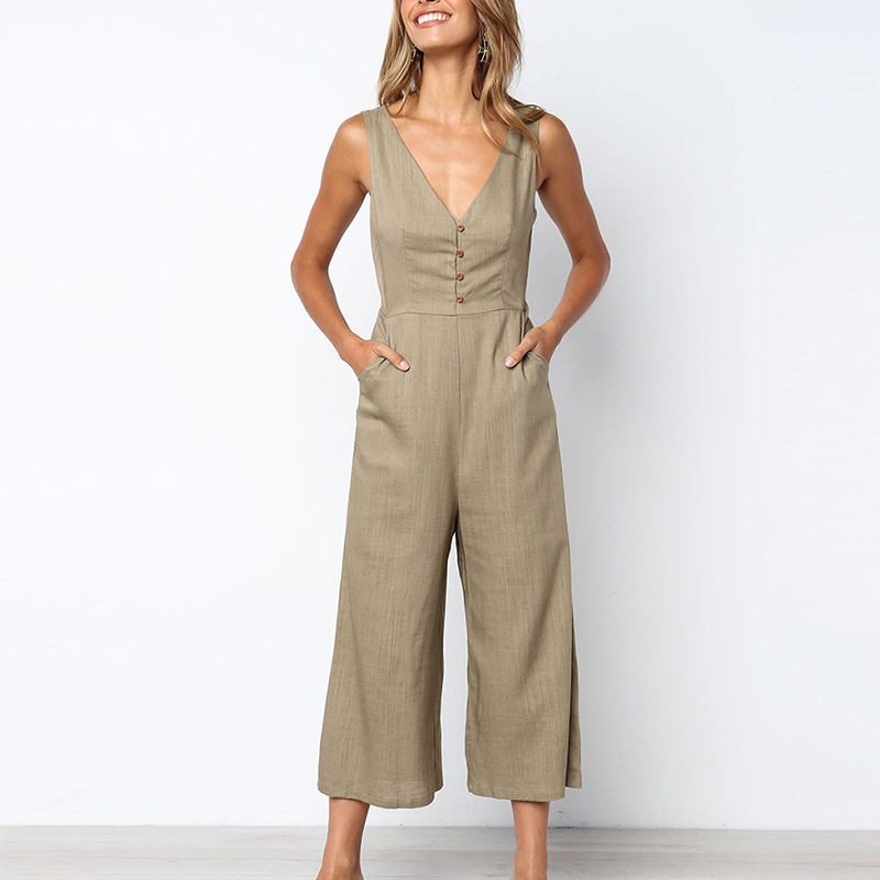 

Chic V Neck Sleeveless Jumpsuit