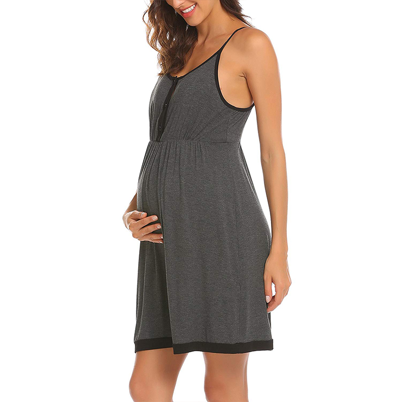 

Solid Button Design Nursing Slip Dress