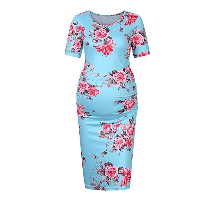 

Elegant Floral Short-sleeve Maternity Dress