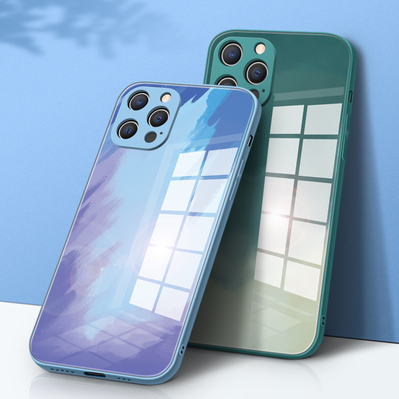 

Original Liquid Silicone Tempered Glass Case For iPhone 11 12 Pro Max XS XR X 8 7 6 6s Plus Lens Protection Cover