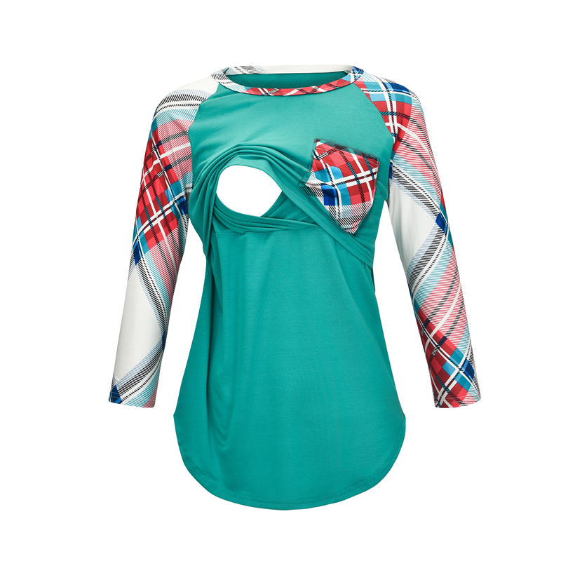 

Stylish Plaid Crop-sleeve Nursing Top