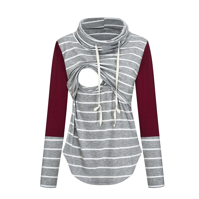 

Stylish Striped Long-sleeve Nursing Top