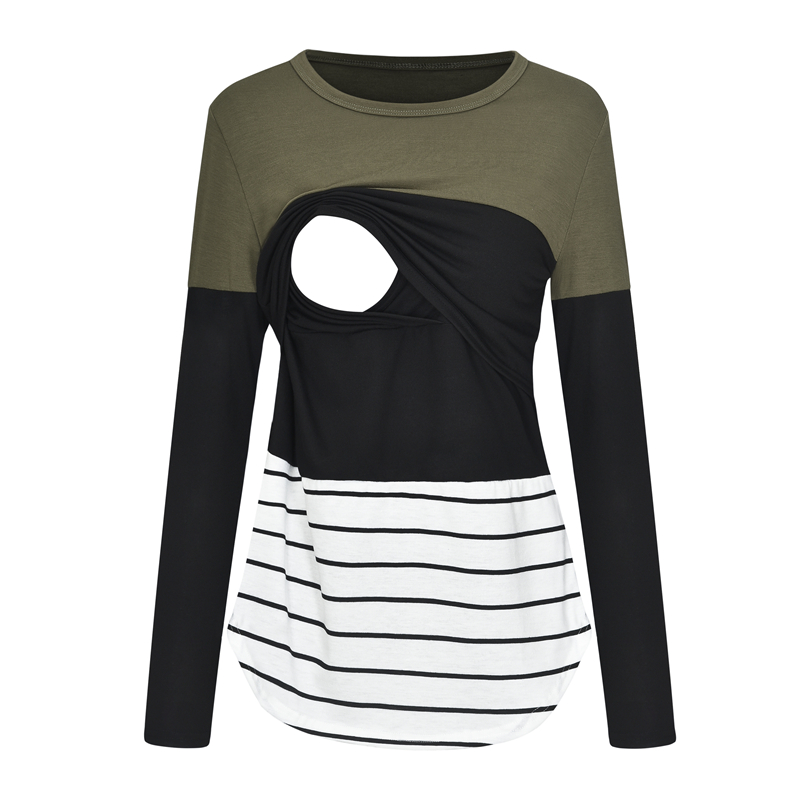 

Trendy Color Block Long-sleeve Nursing Top