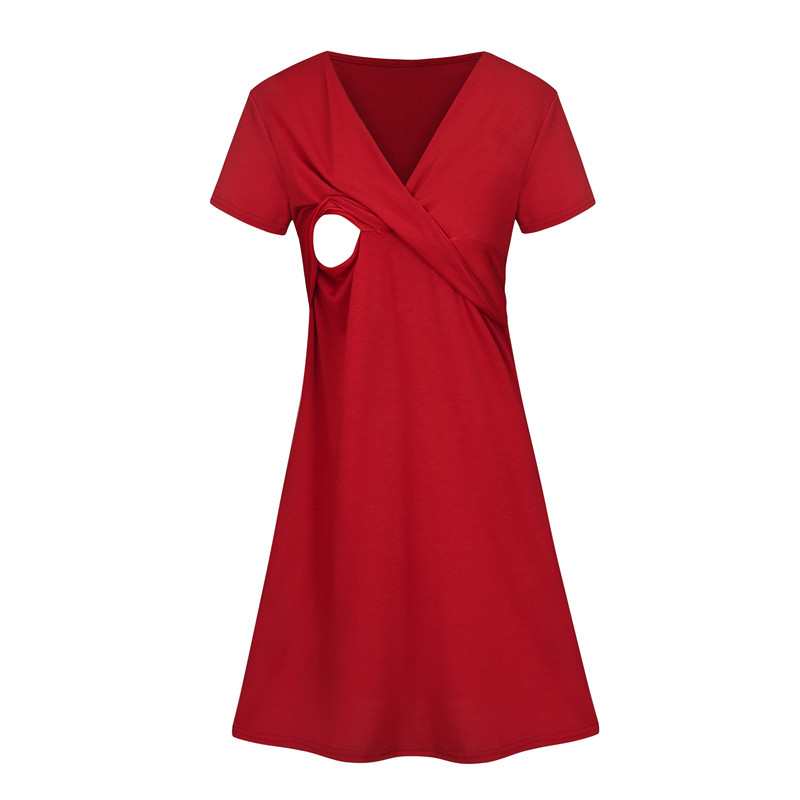 

Stylish Solid Wrap Short-sleeve Nursing Dress