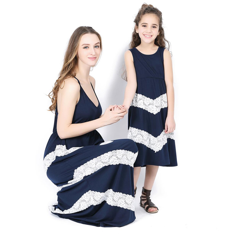 

Lace Stitching Tank Dresses for Mommy and Me