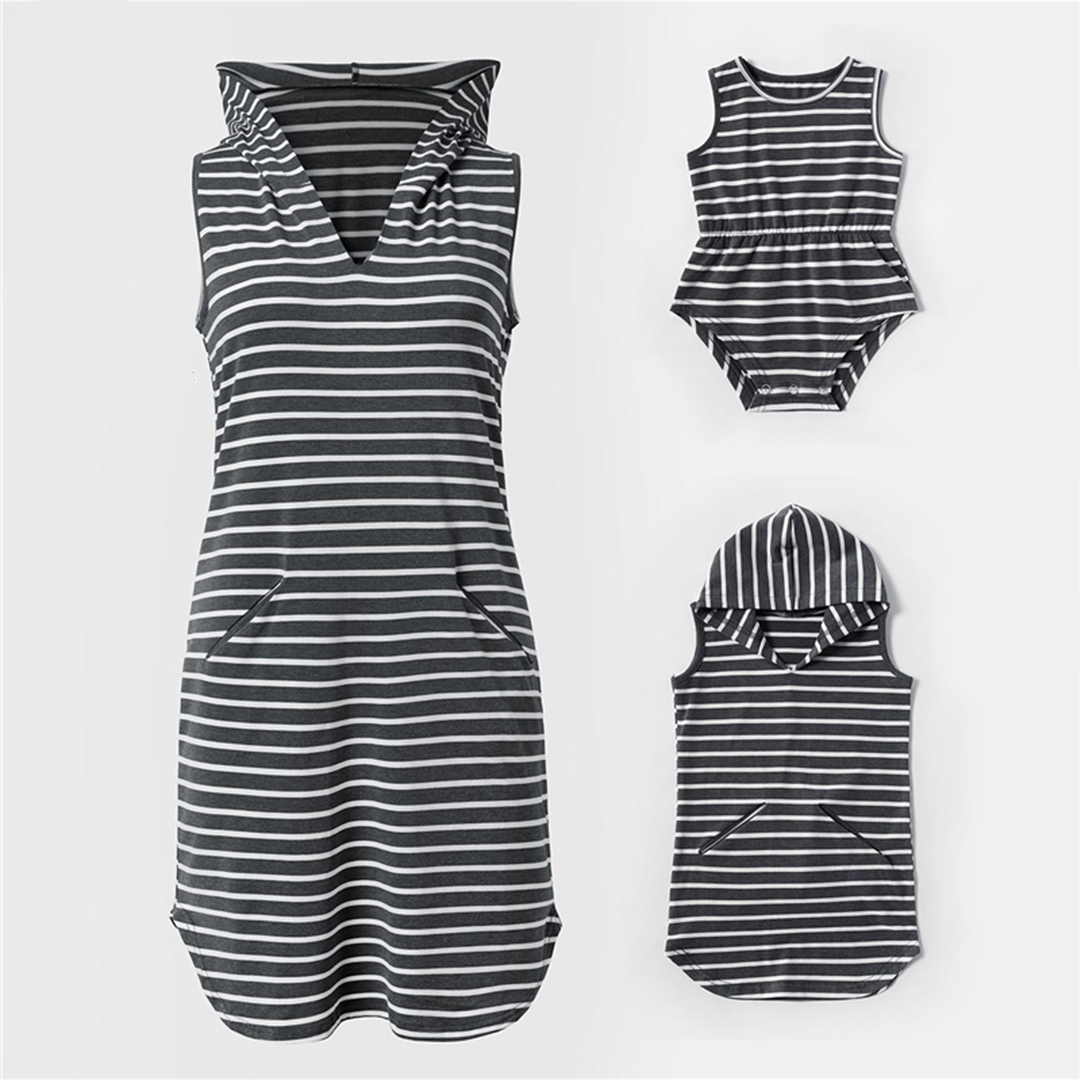 

Hooded Striped Tank Dresses for Mommy and Me