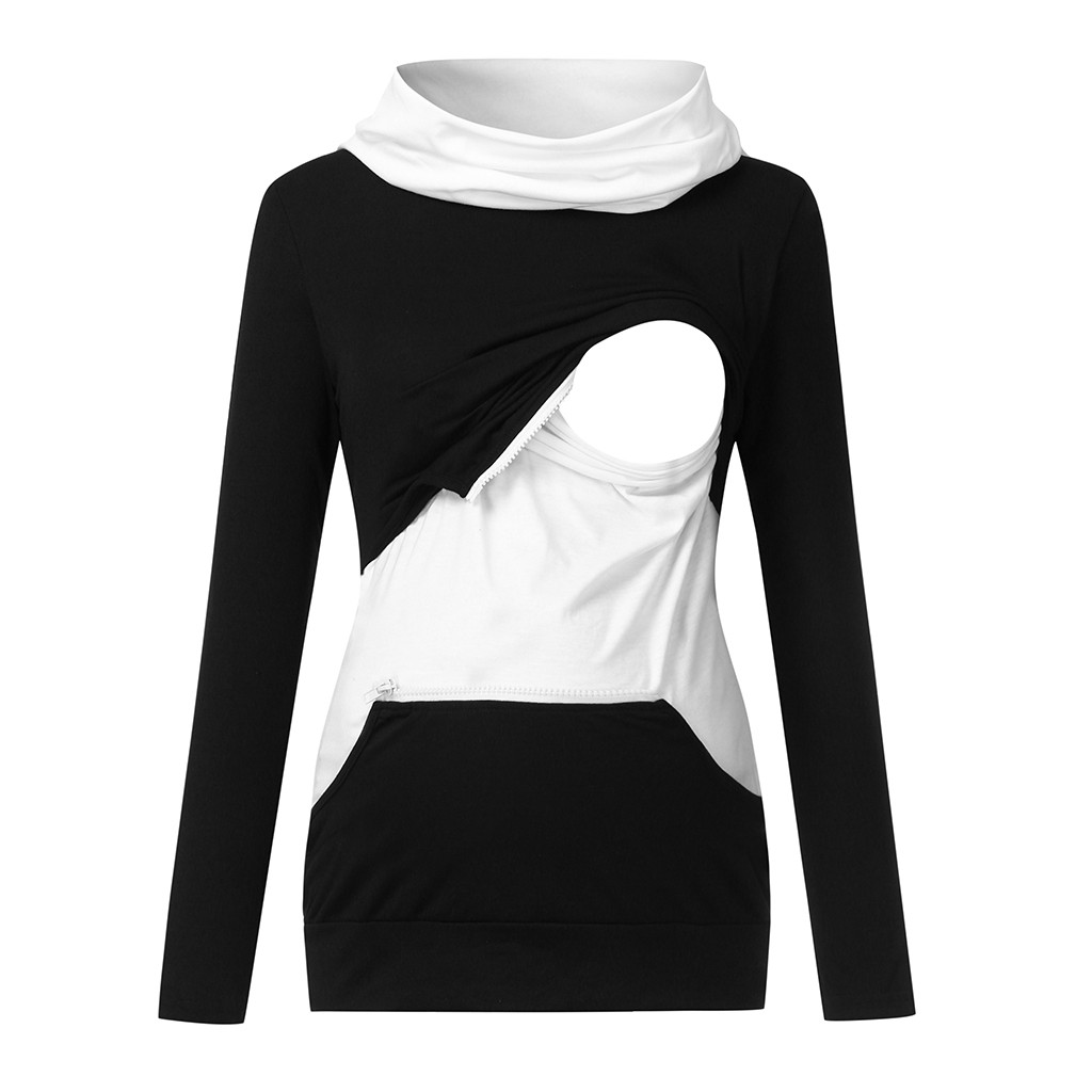 

Maternity Round collar Color Block Color block Nursing Hoodie