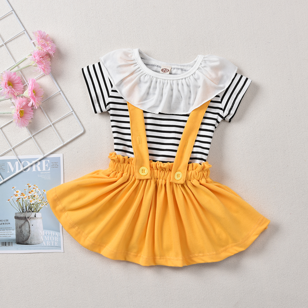 

Ruffled Striped Tee and Yellow Skirt Set