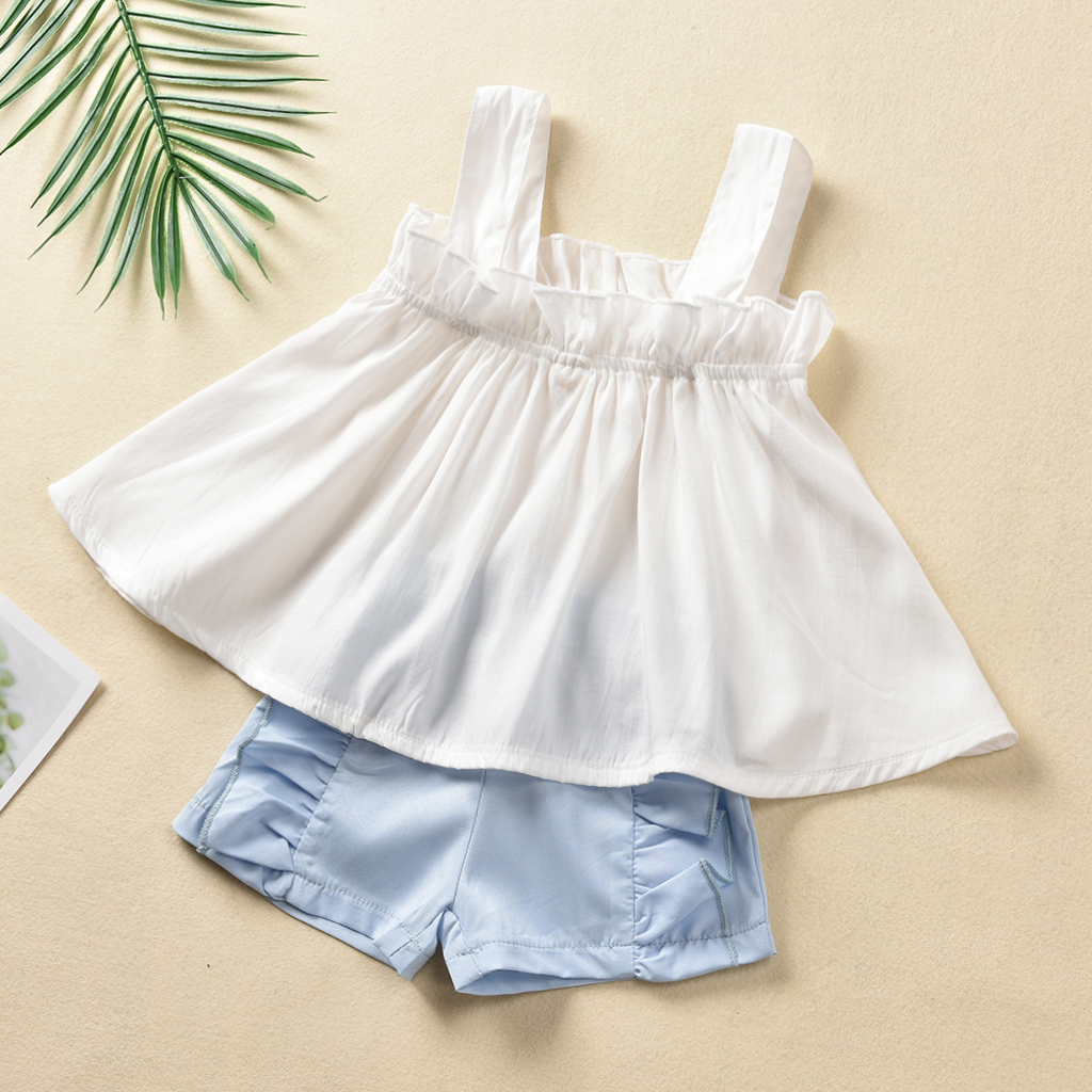 

Baby / Toddler Summer Solid Strappy Top and Ruffled Shorts Set