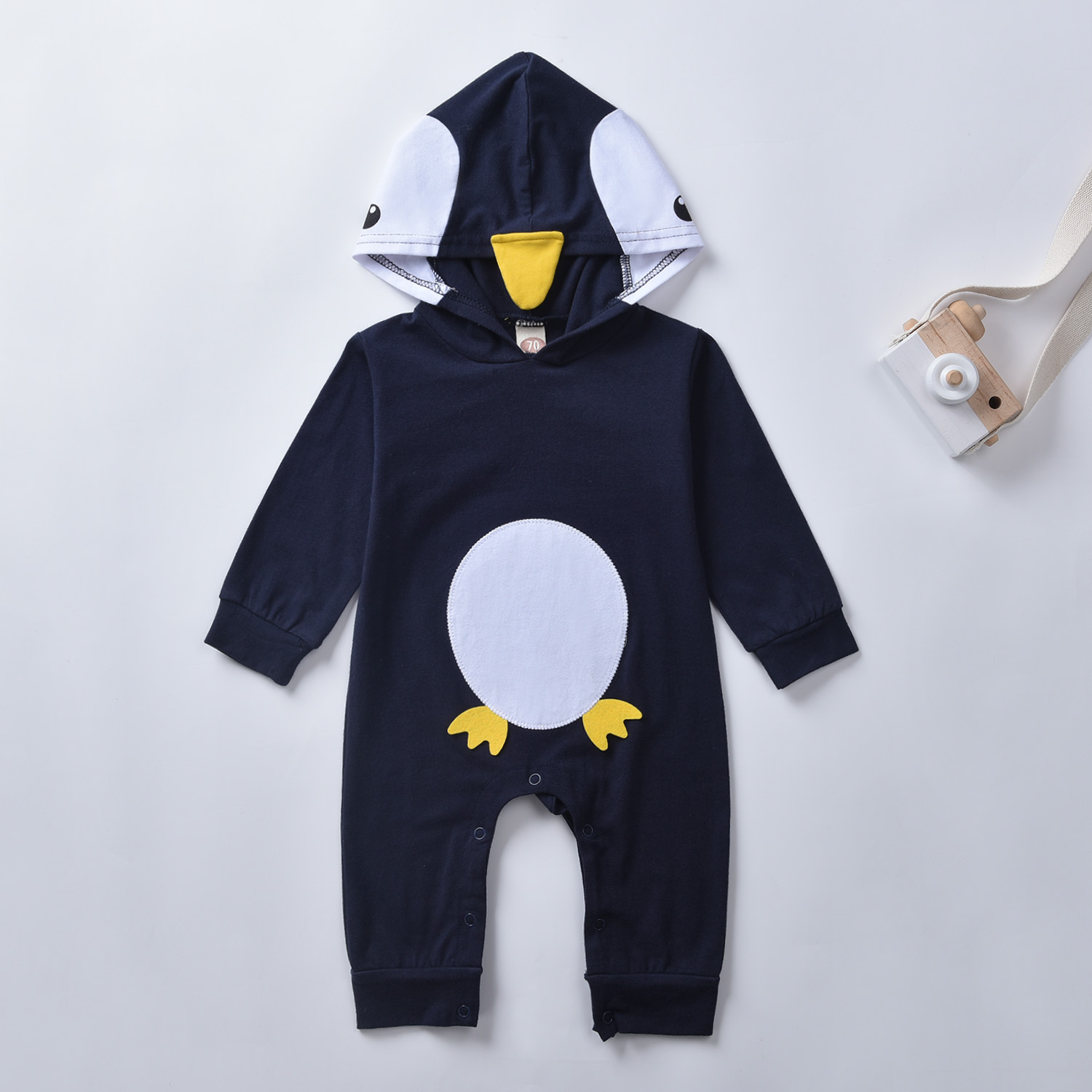 

Baby Penguin Print Hooded Long-sleeve Jumpsuit