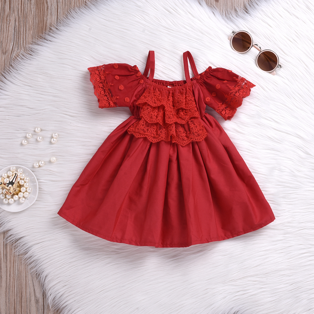 

Stylish Lace Embroidery Decor Sling Off Shoulder Short-sleeve Dress
