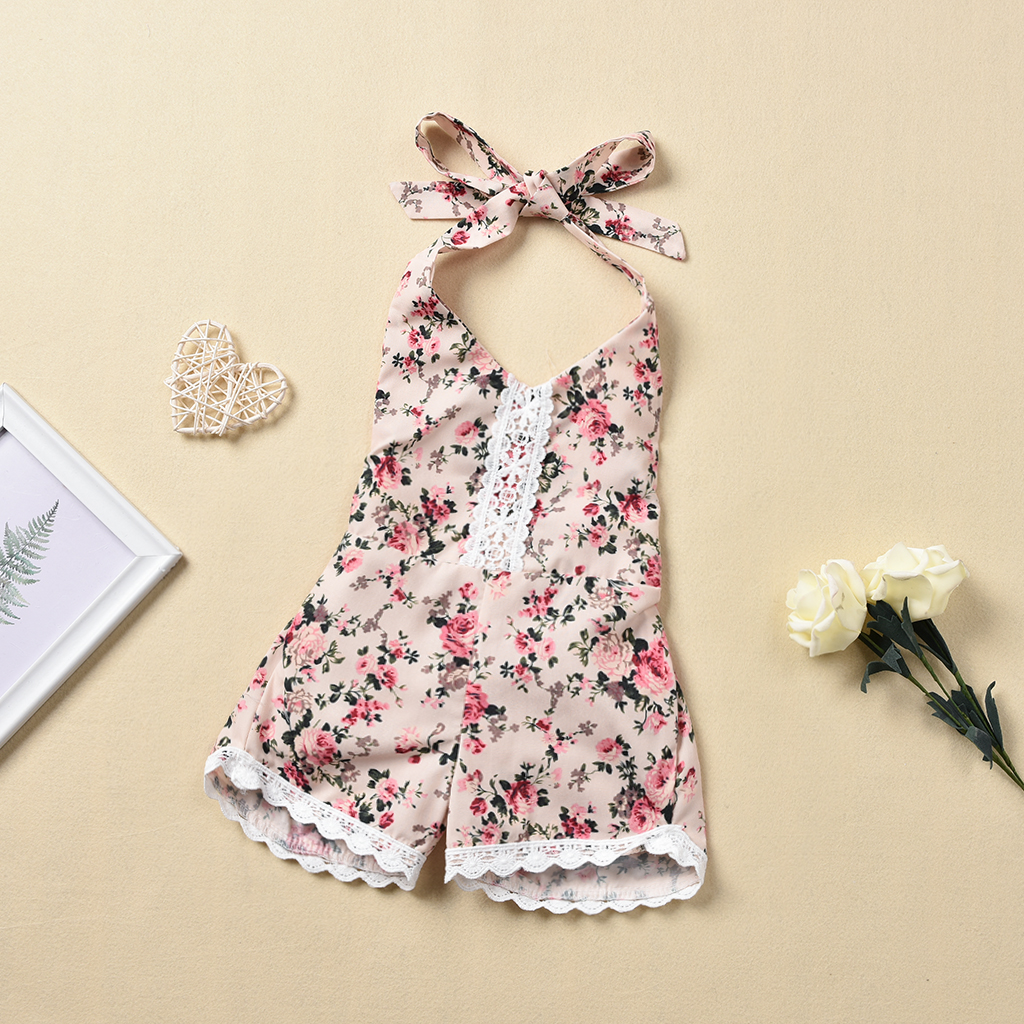 

Baby / Toddler Halter Design Floral Lace Jumpsuit