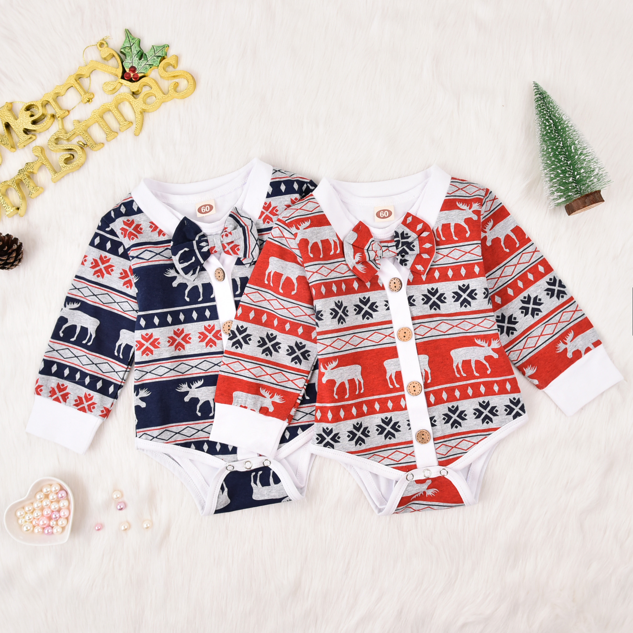 

2-piece Baby Christmas Cardigan and Bow Romper