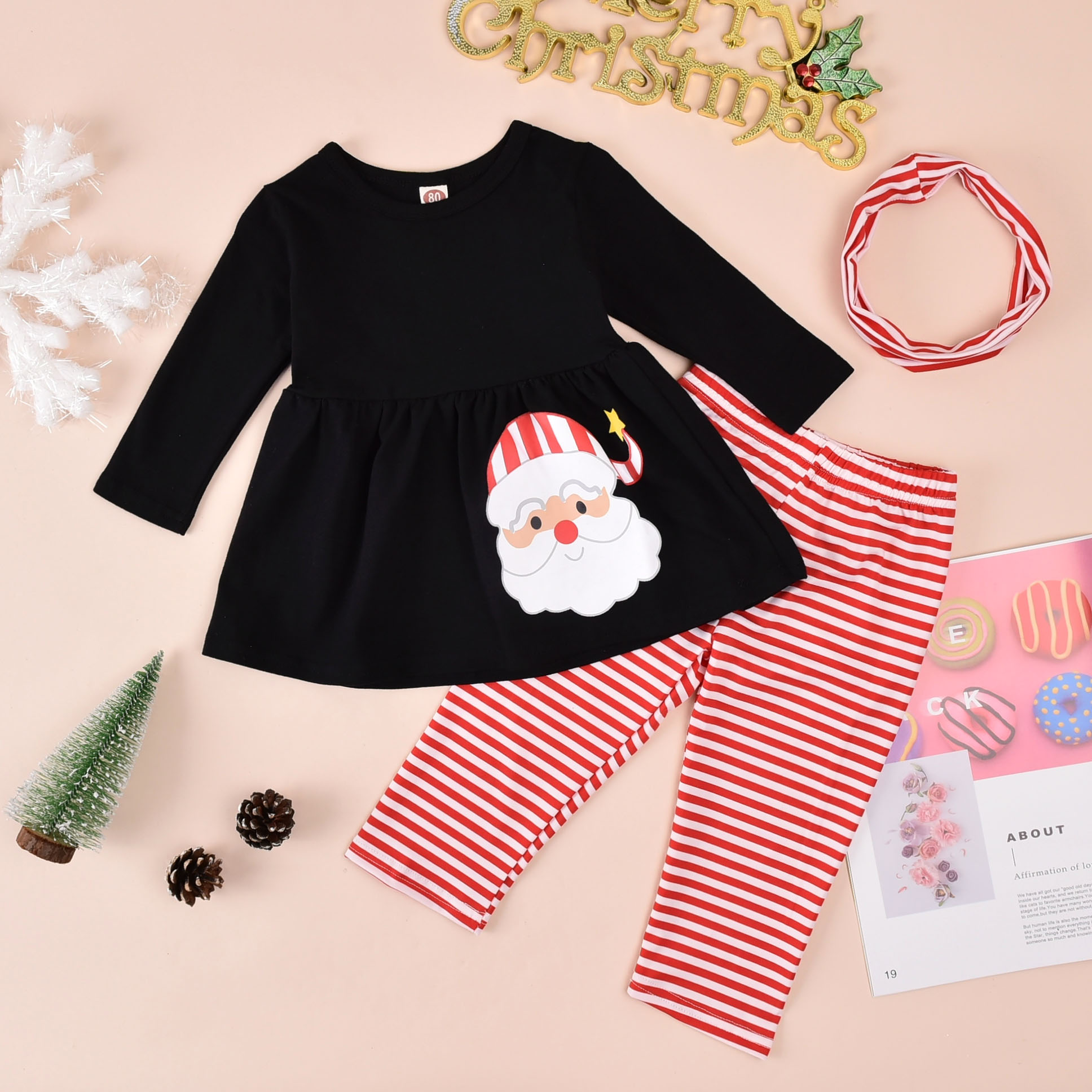 

3pcs Baby Girl casual Santa Christmas Claus Baby's Sets Cotton Fashion Long Sleeve Infant Clothing Outfits