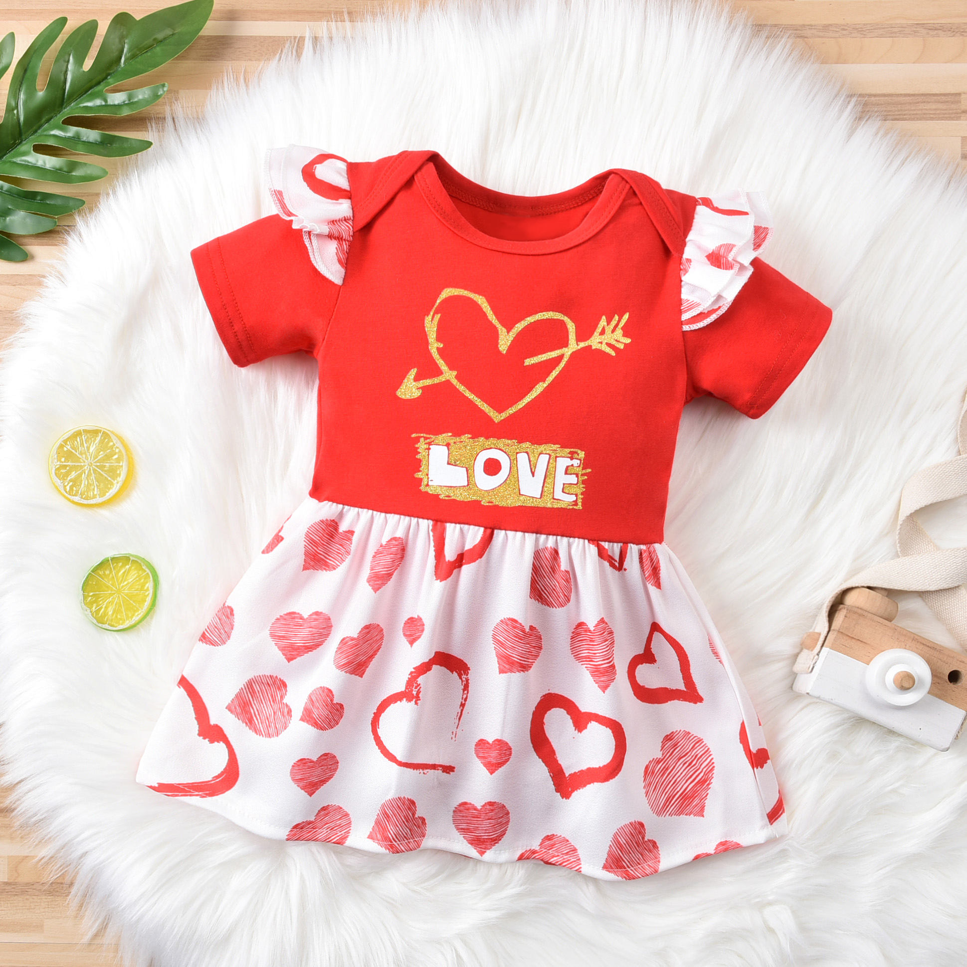 

1pc Baby Girl Short-sleeve Cotton Letter Sweet Dress