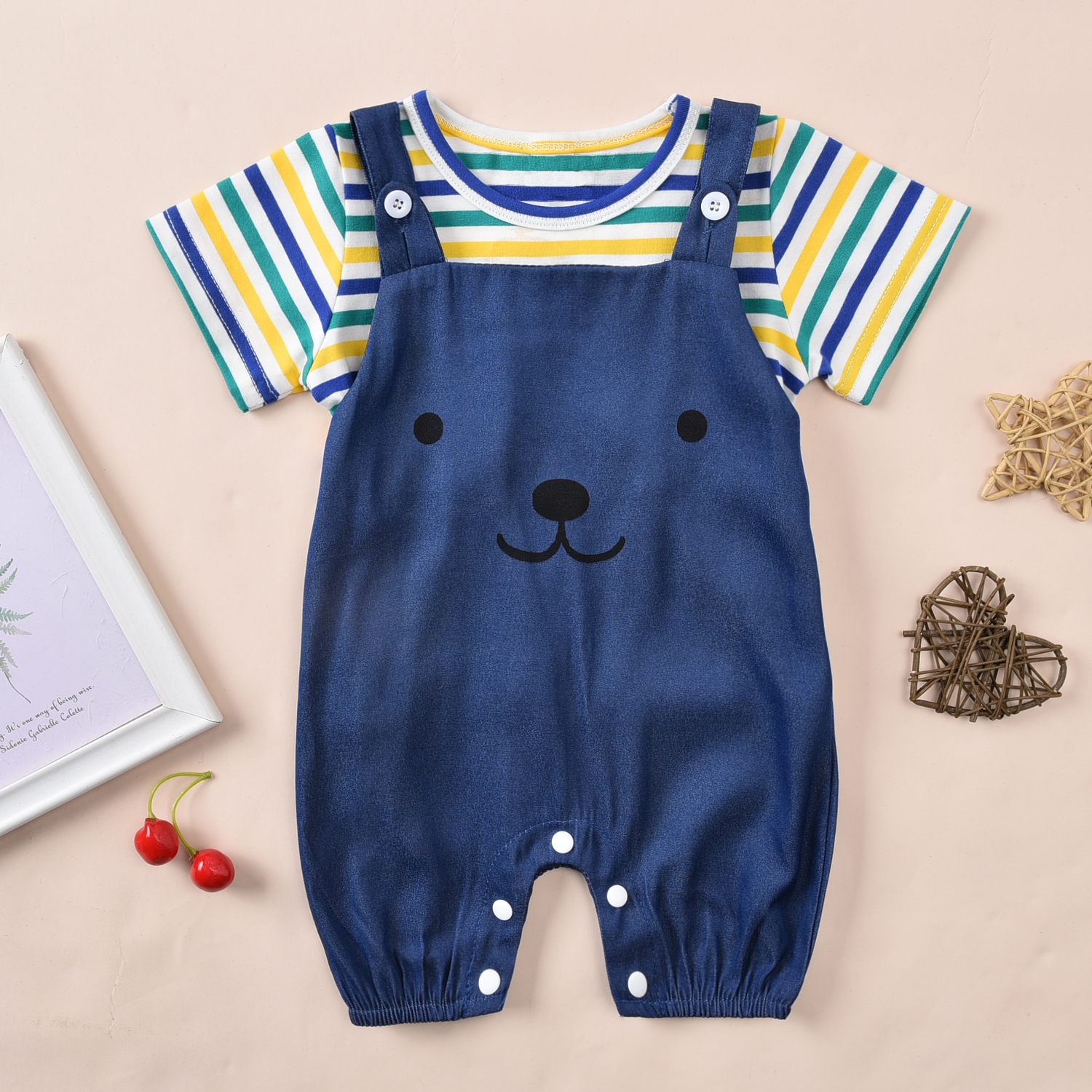 

2pcs Baby Unisex casual Stripe Solid Jumpsuit Cotton Baby's Sets
