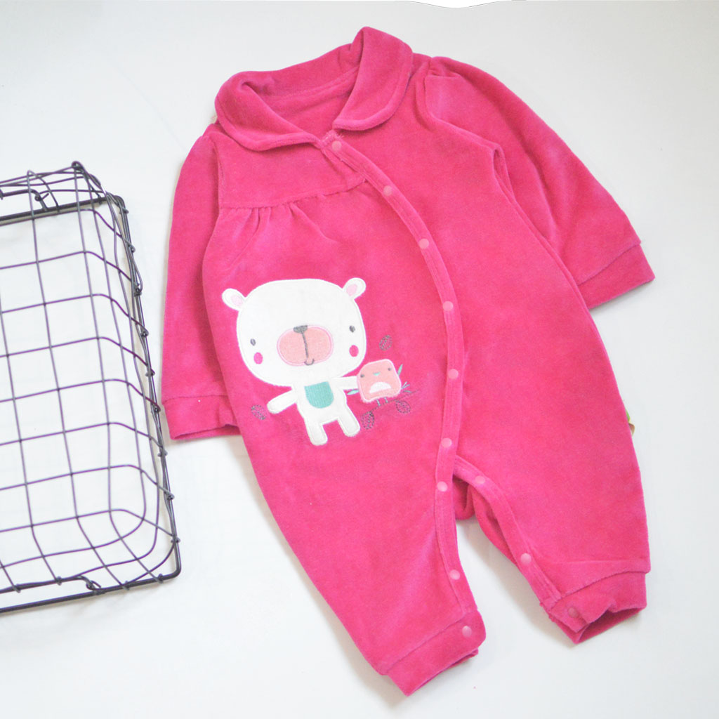 

Comfy Velvet Embroidered Bear Long-sleeve Jumpsuit for Baby