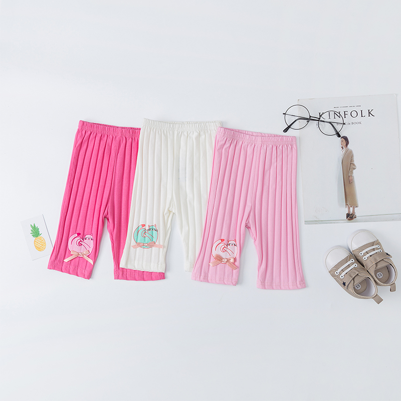 

Baby/ Toddler Girl's Cat Print Bow Decor Ribbed Pants