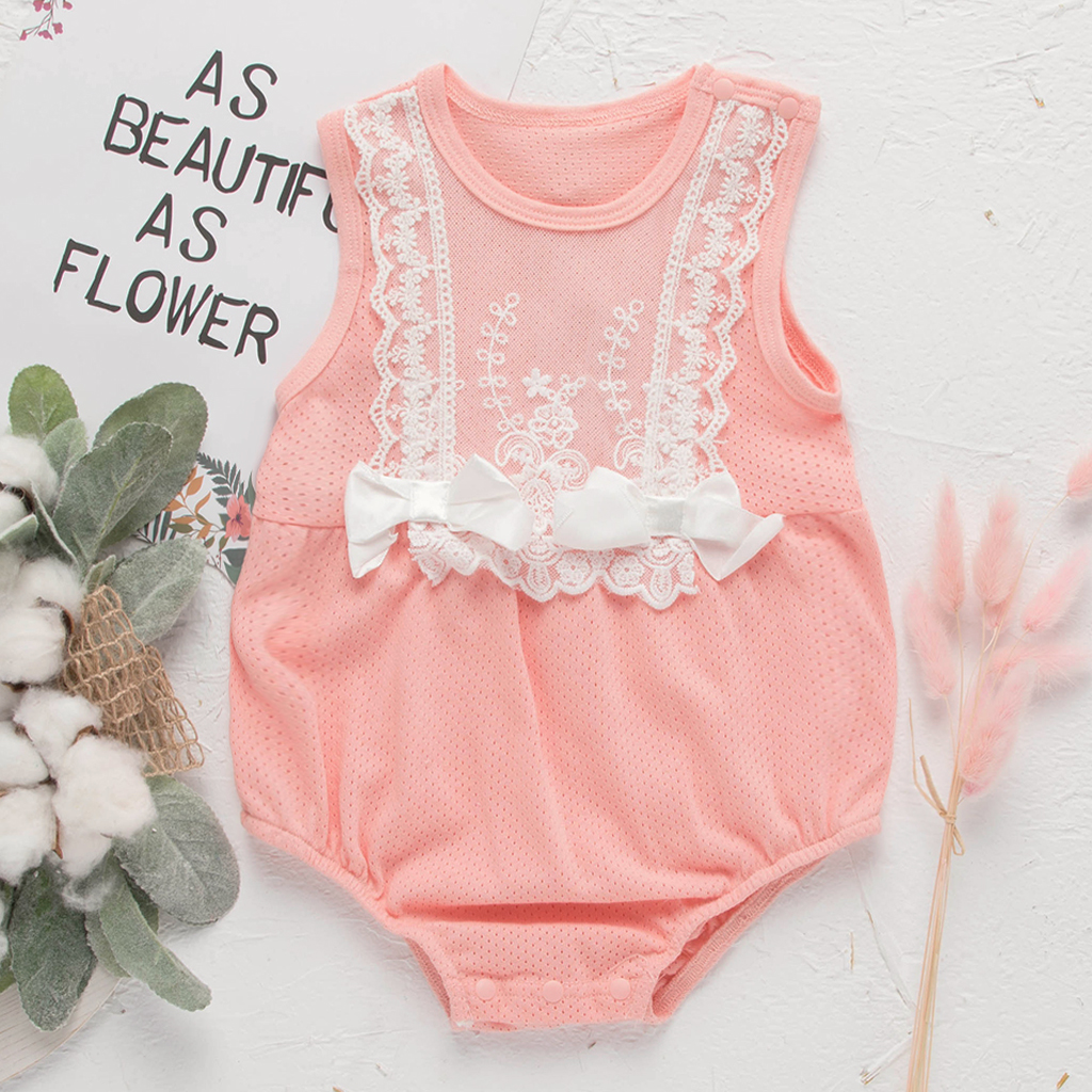 

Baby Bowknot Decor Solid Lace Bodysuit
