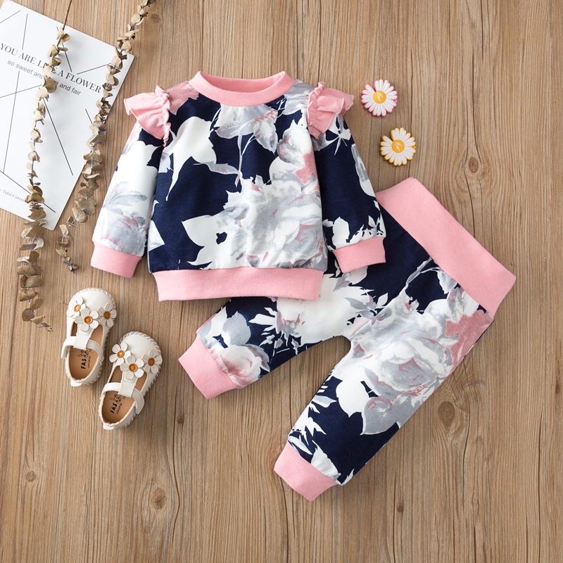 

2pcs Baby Girl Sweet Floral Baby's Sets Fashion Cotton Long Sleeve Infant Clothing Outfits