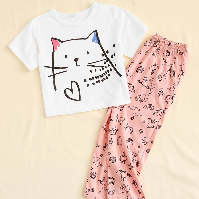 

2-piece Toddler Cat Print Top and Pants Set