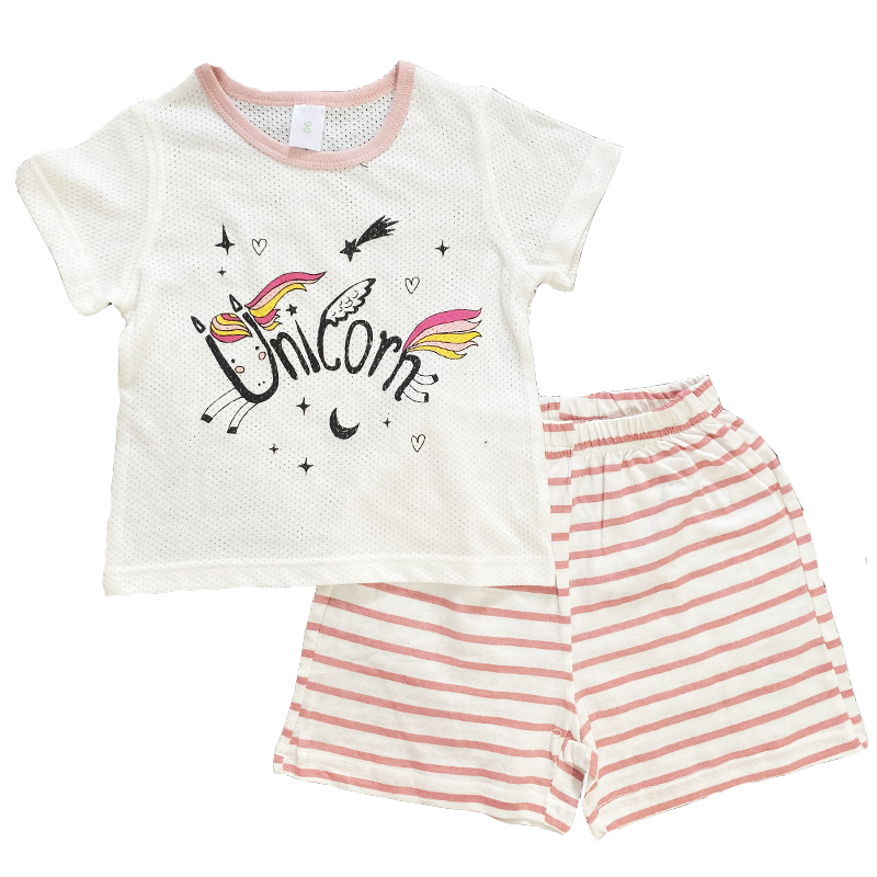 

Stylish Unicorn Print Tee and Striped Shorts Set