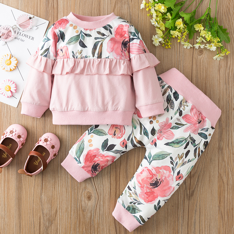 

2pcs Baby Girl Sweet Floral Baby's Sets Cotton Fashion Long Sleeve Infant Clothing Outfits