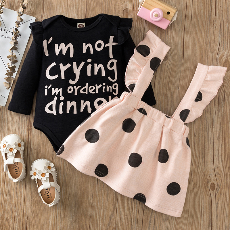 

2pcs Letter and Dots Long-sleeve Baby Set