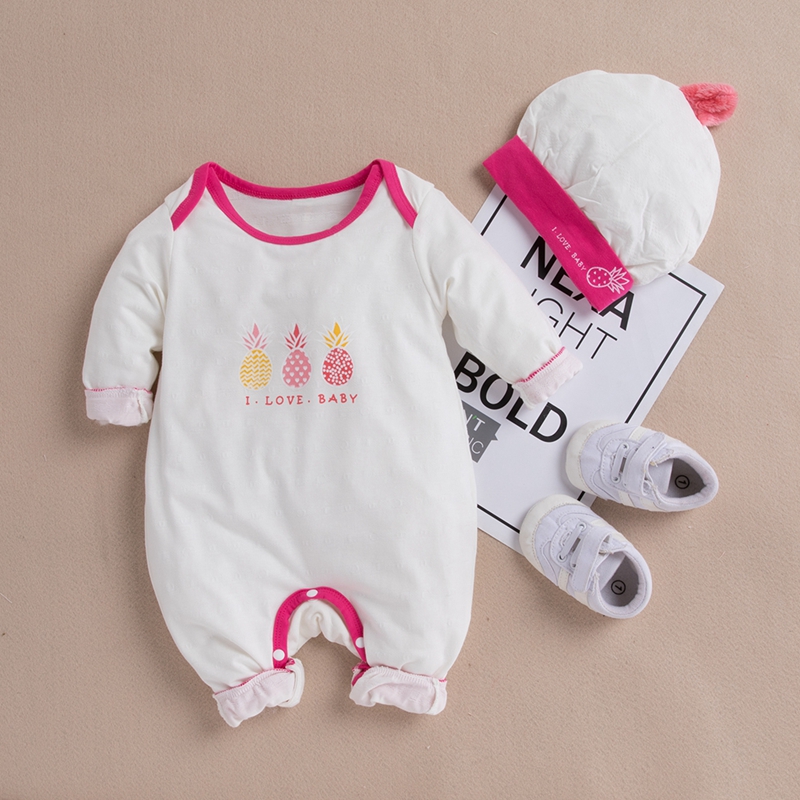 

100% Cotton 2pcs Pineapple and Letter Print Long-sleeve Baby Set
