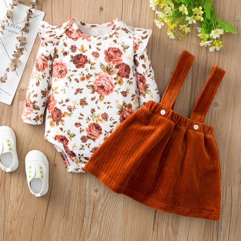 

2-pcs Baby Girl Floral Retro Suit-dress Romper Cotton Fashion Long Sleeve Infant Clothing Outfits