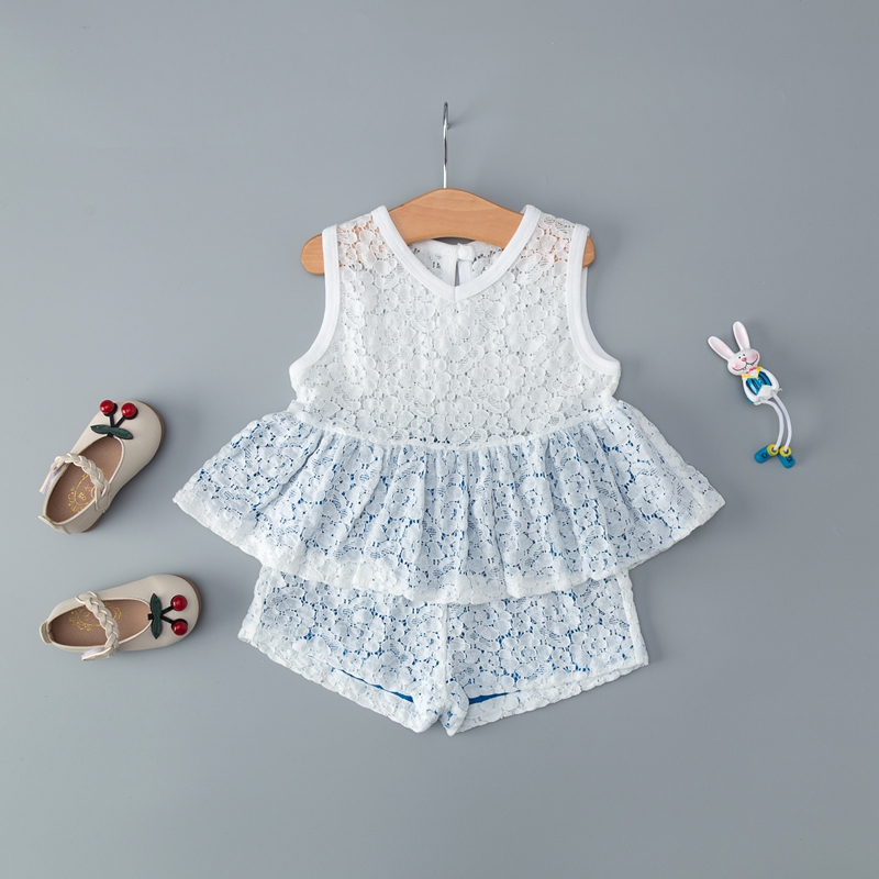 

100% Cotton 2pcs Sleeveless Lace Baby Set