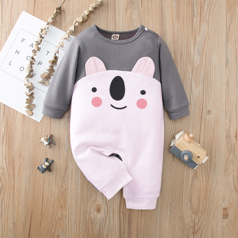 

100% Cotton Cartoon Face Long-sleeve Baby Jumpsuit