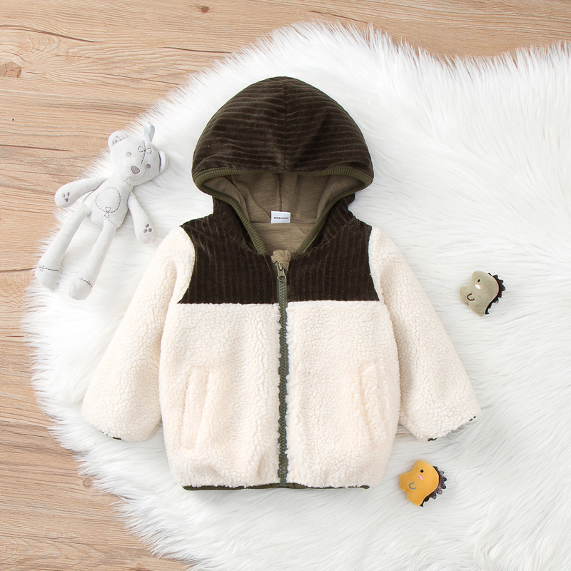 

Baby Boy/Girl Thickened Fleece Long-sleeve Splicing Hooded Zip Jacket