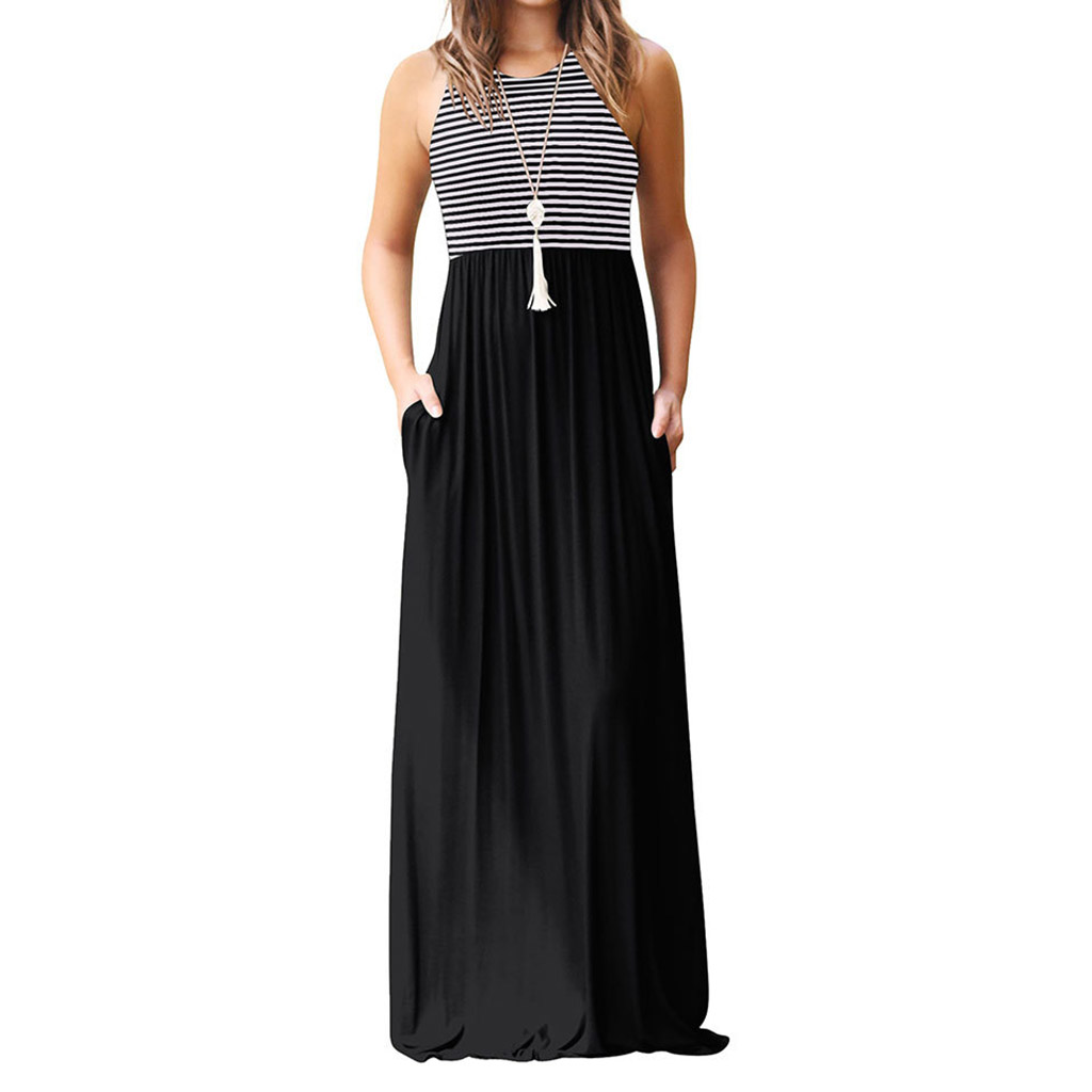 

Pocket Stripe Sleeveless Maxi Dress