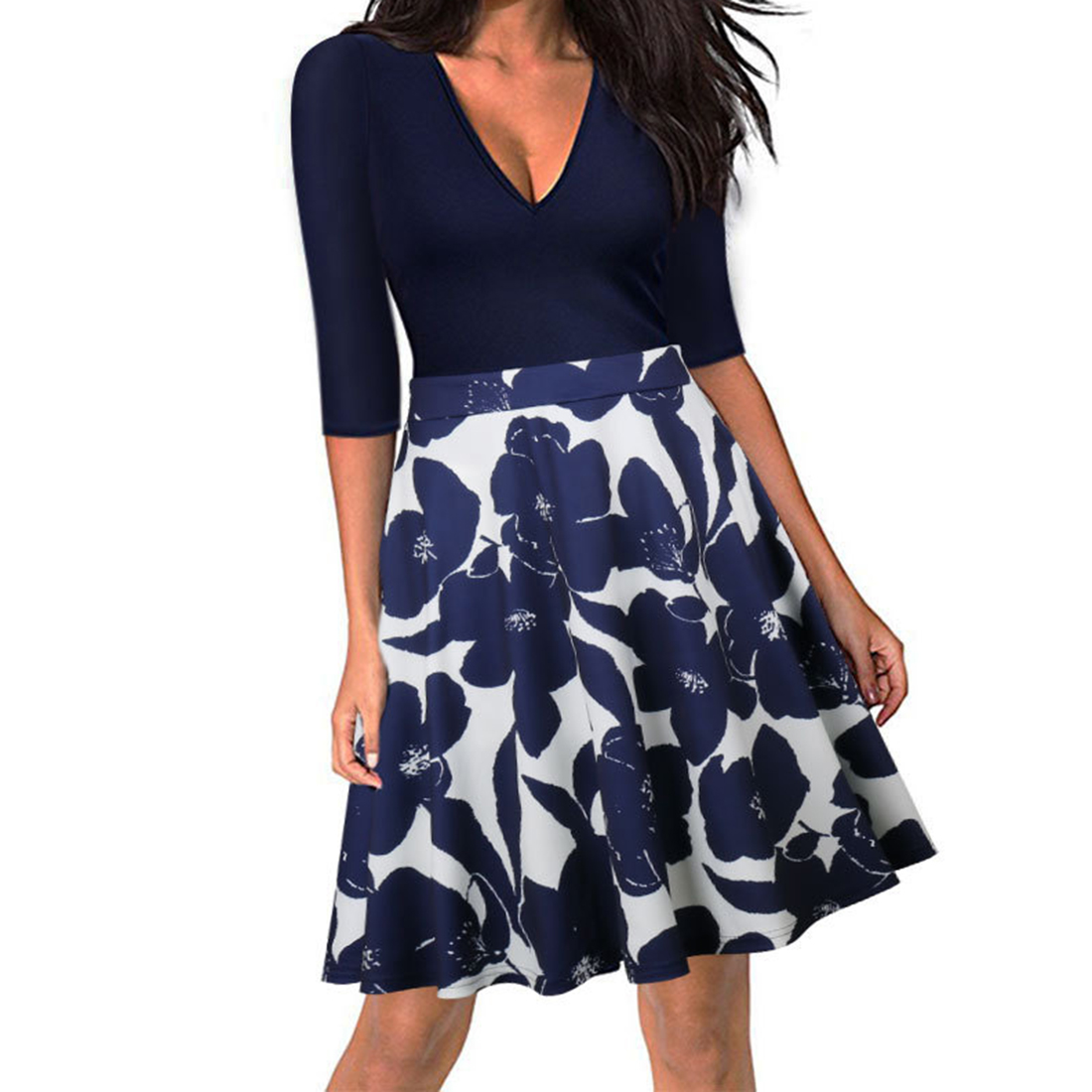 

Flower V-neck Party Dress